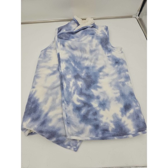 Ady P Light Blue Creamy White Waterfall open front soft fuzzy fleece vest  X Sm - Picture 2 of 5